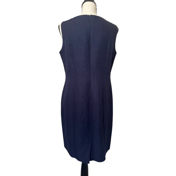 Laura Scott Women's 12P Blue Linen/Rayon Sheath Sleeveless Dress Lined Back Zip - Picture 3 of 6